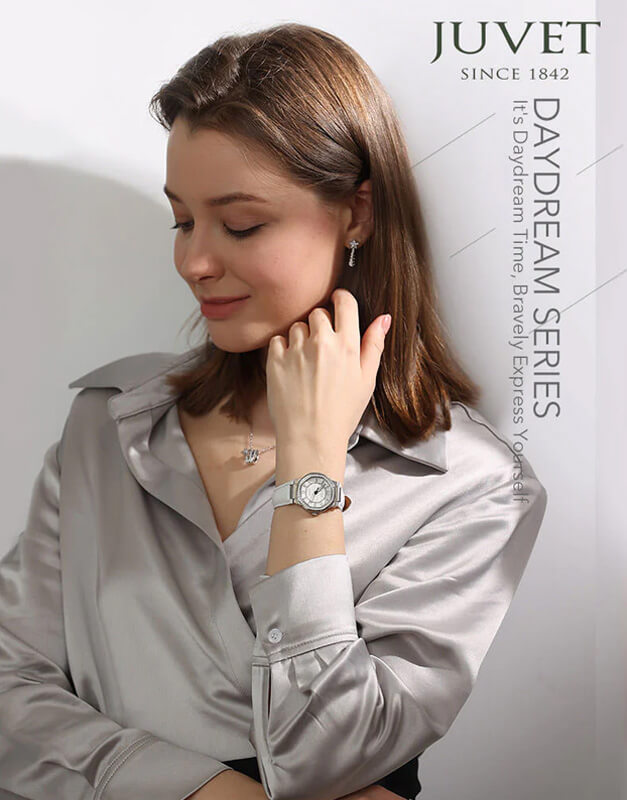 JUVET 7018 Elegante reloj octágono para mujer con bisel de diamantes resistente al agua hasta 30 m - Blanco claro de luna A2