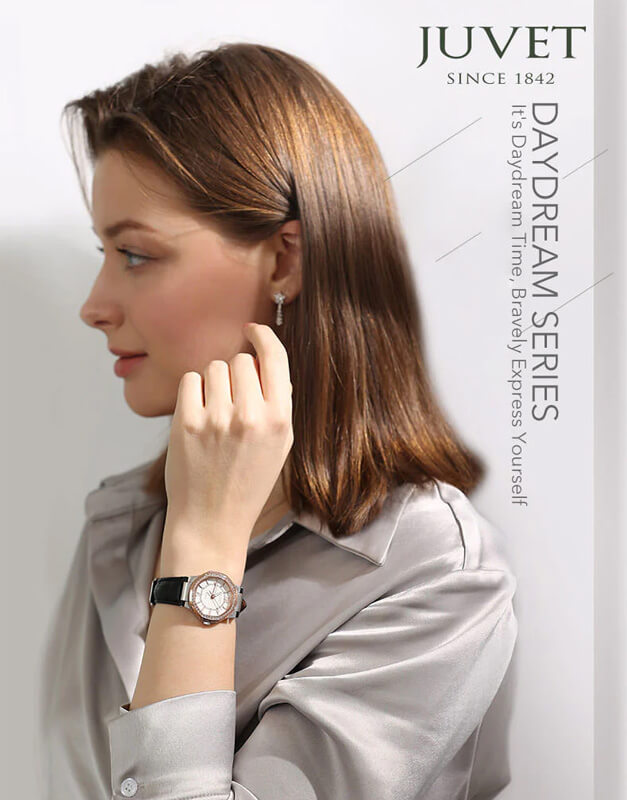 JUVET 7018 Elegante reloj para mujer con forma octágono y bisel de diamantes resistente al agua hasta 30 m - Oro Negro A3