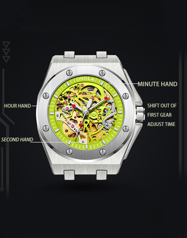 ONOLA Mens Skeleton Watch with Visible Gears