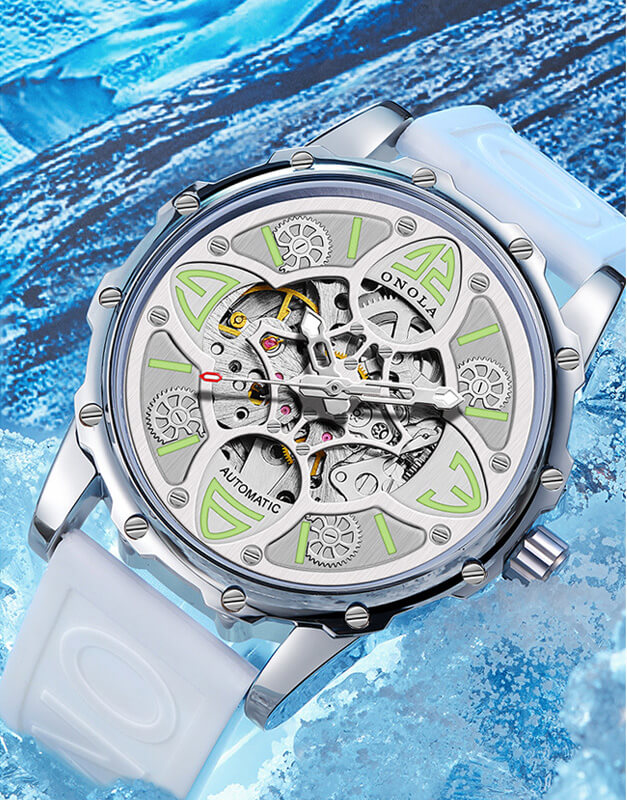 ONOLA 4 Leaf Clover Mechanical Skeleton Watch for Men