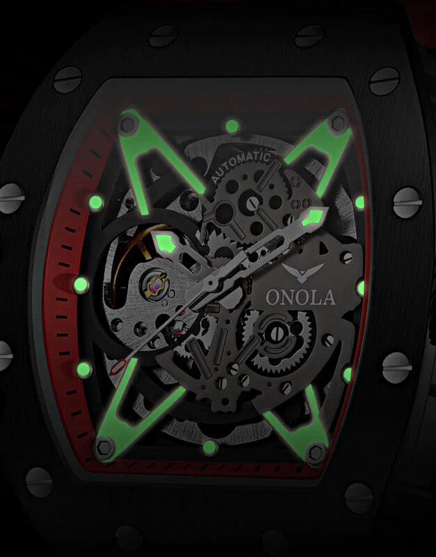 ONOLA Impresionante reloj Tonneau para hombre de 43 mm con engranajes visibles