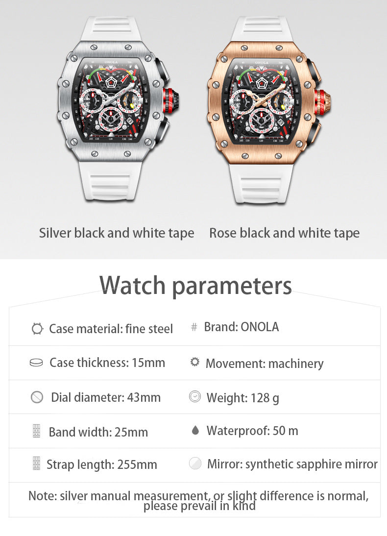 ONOLA 6826 Multifunction Quartz Skeleton Watch for Men