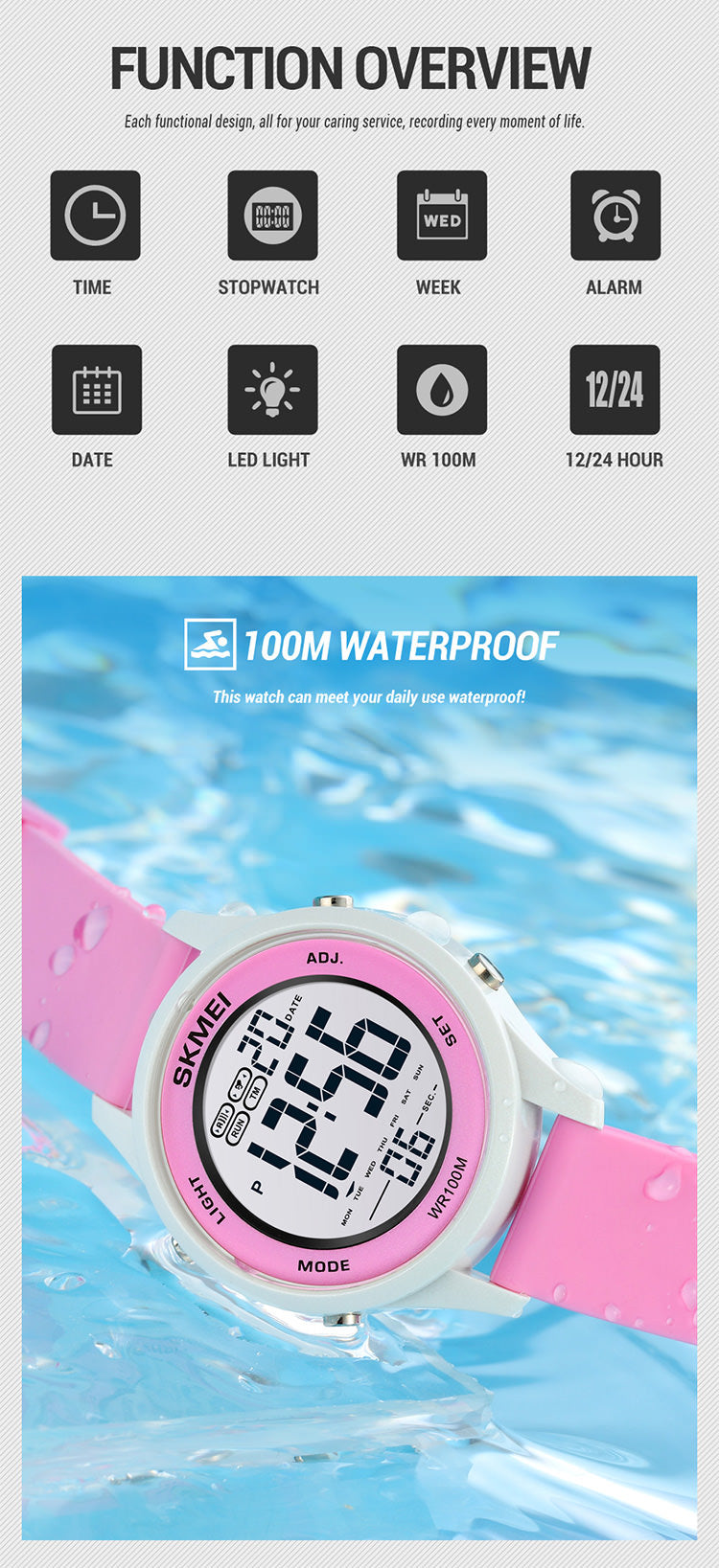 Reloj de pulsera digital para niños SKMEI 1758 con resistencia al agua de 100 m