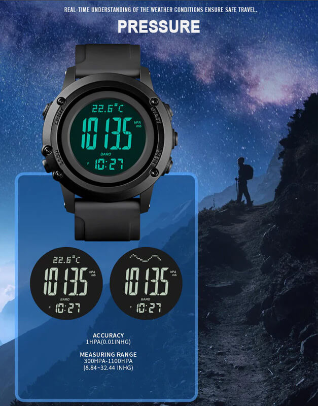 Reloj con brújula digital SKMEI 1793 con altímetro, termómetro y presión