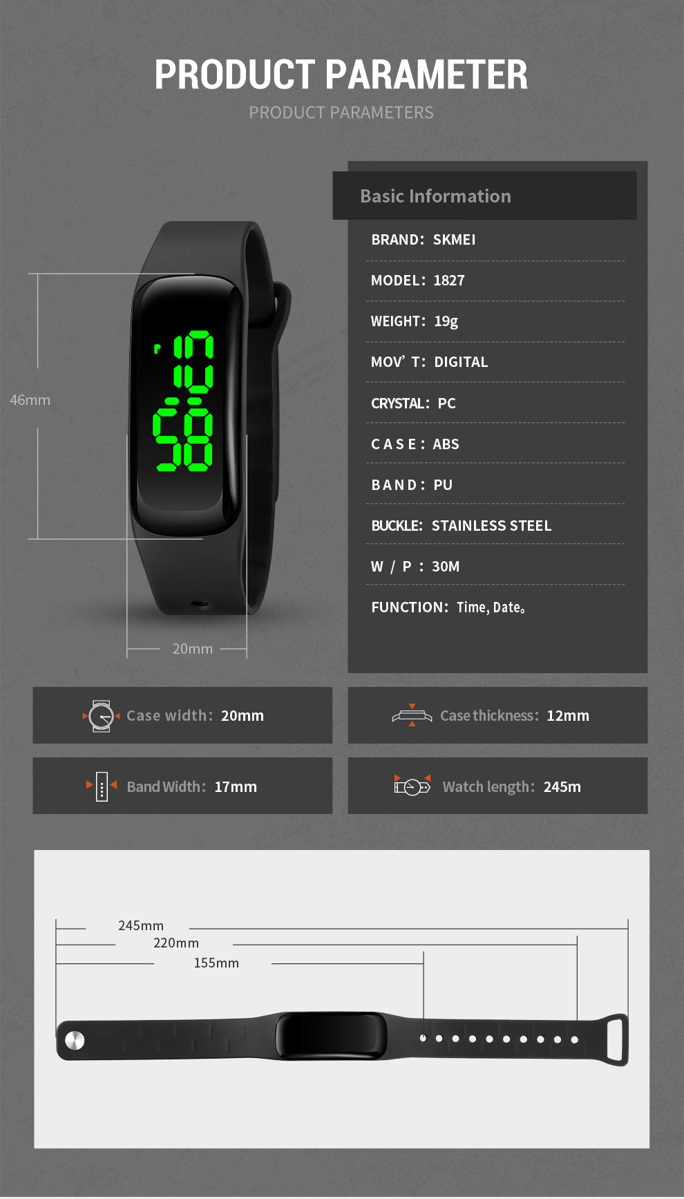 SKMEI LED Display Touch Screen Watch / Digital Watch