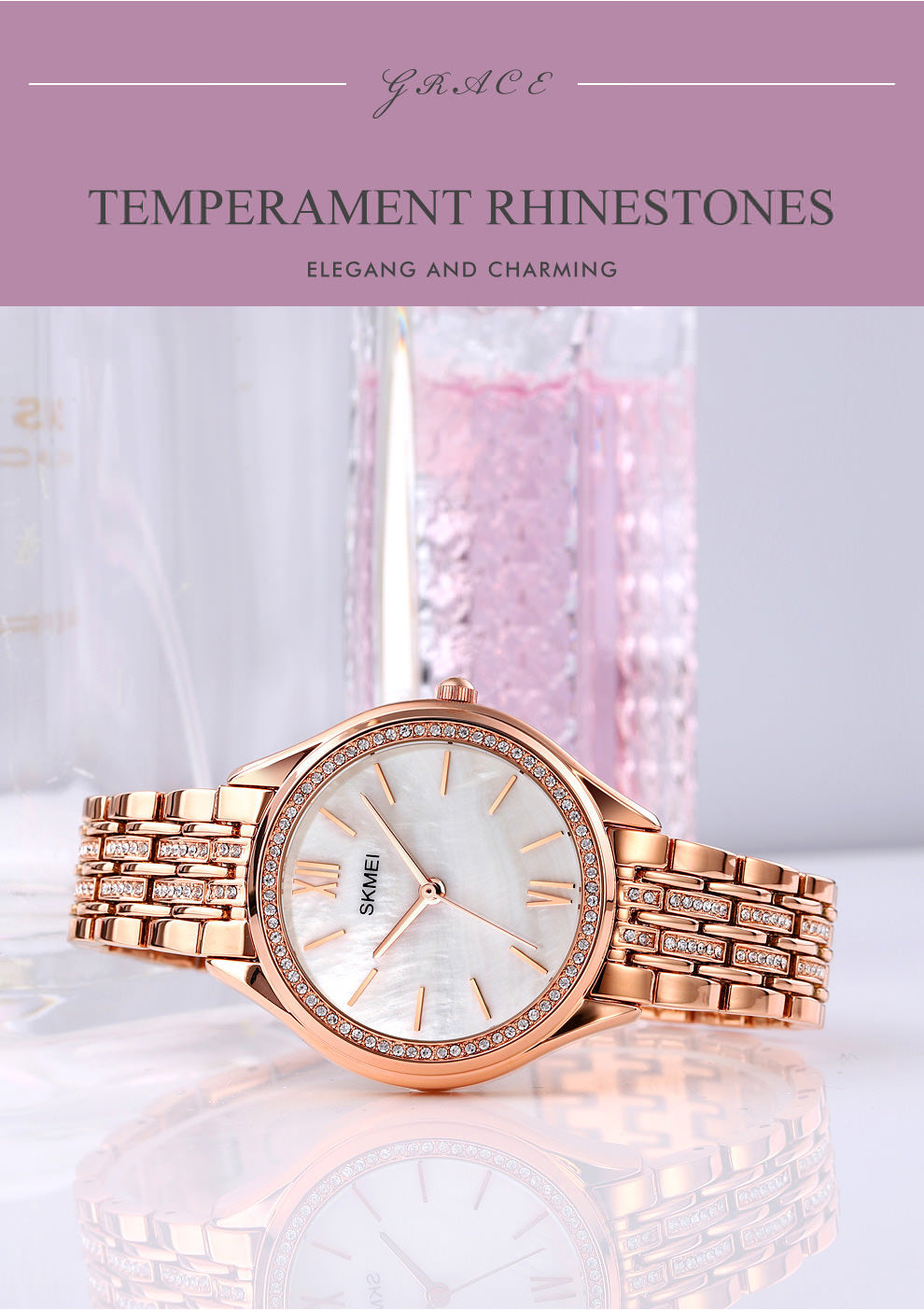 SKMEI 1970 Innovadores relojes de pulsera con diamantes para mujer