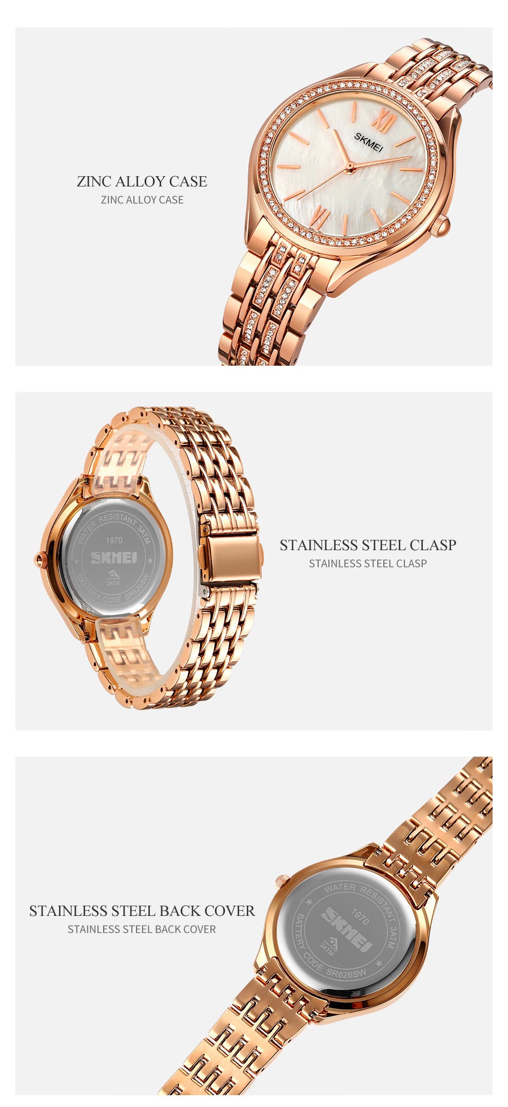 SKMEI 1970 Innovadores relojes de pulsera con diamantes para mujer