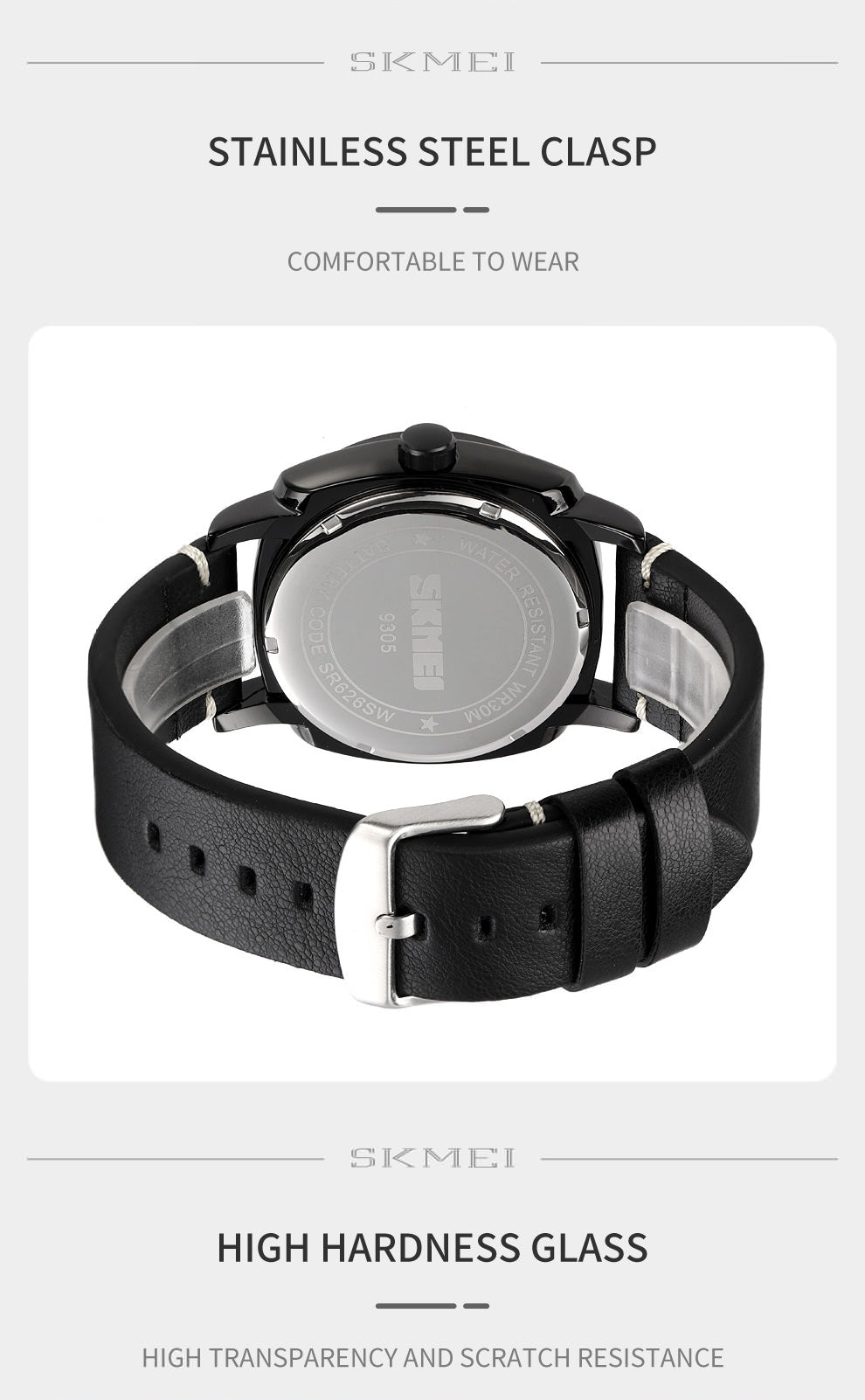 SKMEI 9305 Montres-bracelets d'affaires à quartz pour hommes avec bracelet en cuir PU
