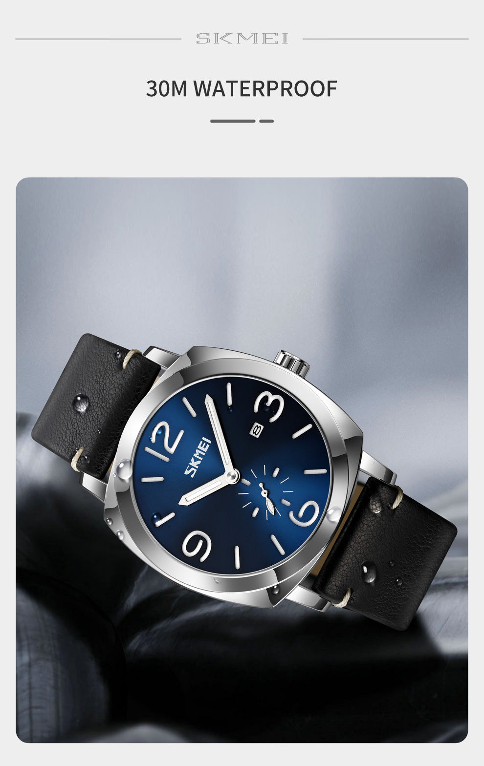 SKMEI 9305 Relojes de pulsera de cuarzo para hombre con correa de cuero PU