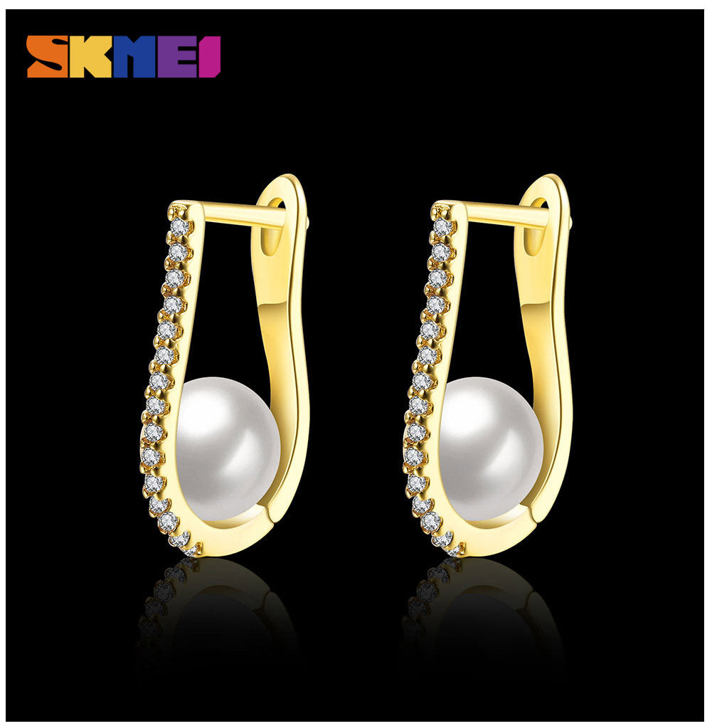 SKMEI LKN019 Rhinestone Hoop Pearl Earrings