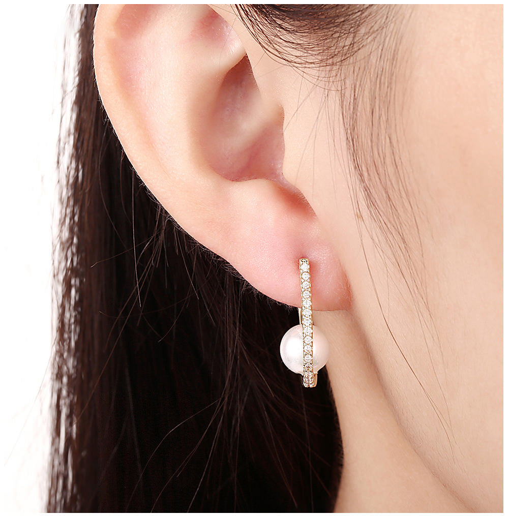 SKMEI LKN019 Rhinestone Hoop Pearl Earrings
