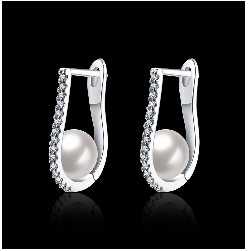 Pendientes de perlas de aro con diamantes de imitación SKMEI LKN019