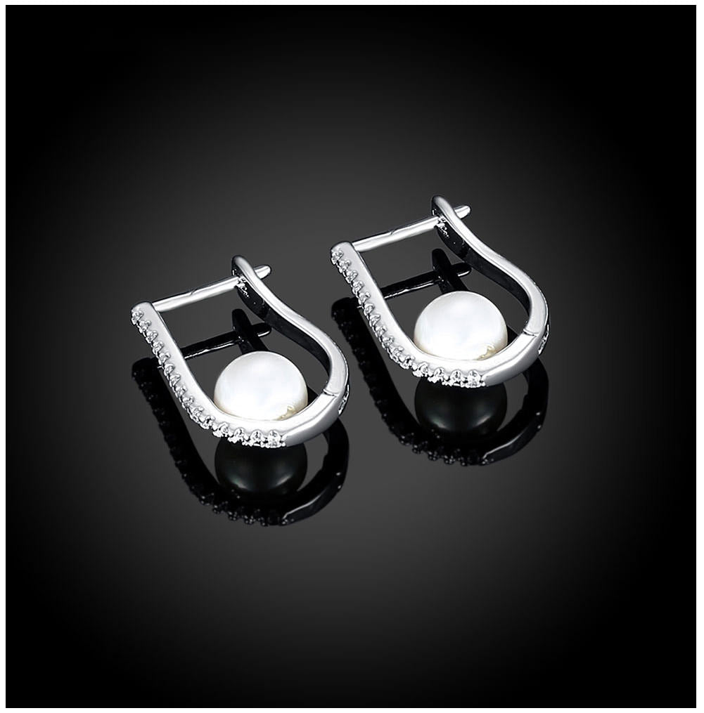 SKMEI LKN019 Rhinestone Hoop Pearl Earrings