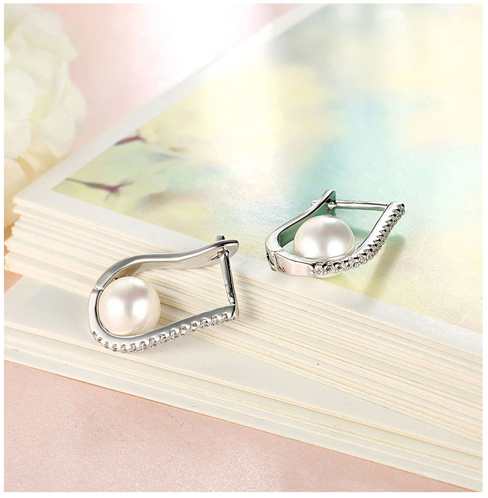 SKMEI LKN019 Rhinestone Hoop Pearl Earrings