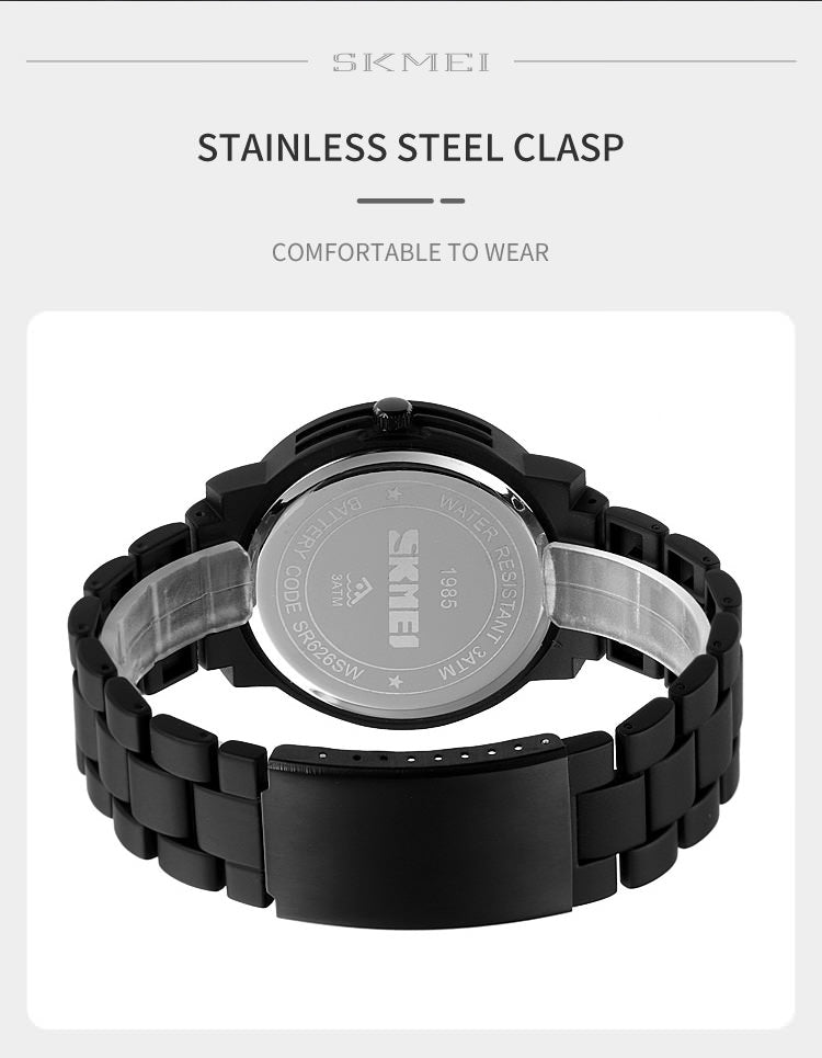 SKMEI 1985 Montre élégante pour hommes avec bracelet en acier inoxydable