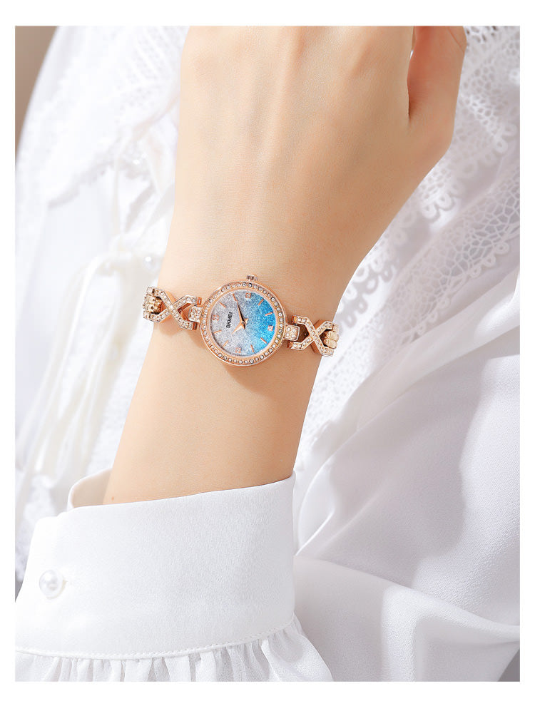 SKMEI 2001 Reloj de pulsera romántico ultrafino con diamantes de imitación para mujer