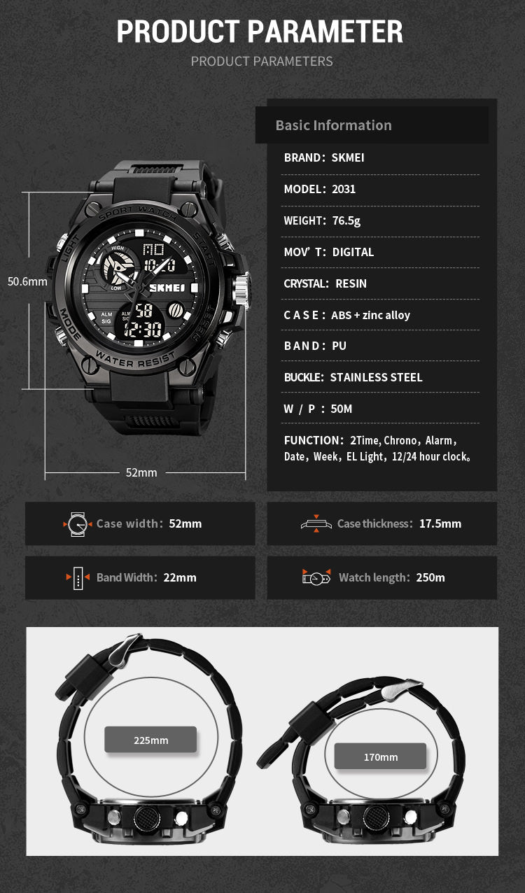 SKMEI 2031 Analog Digital Watch 50m Waterproof Sports Watch for Men