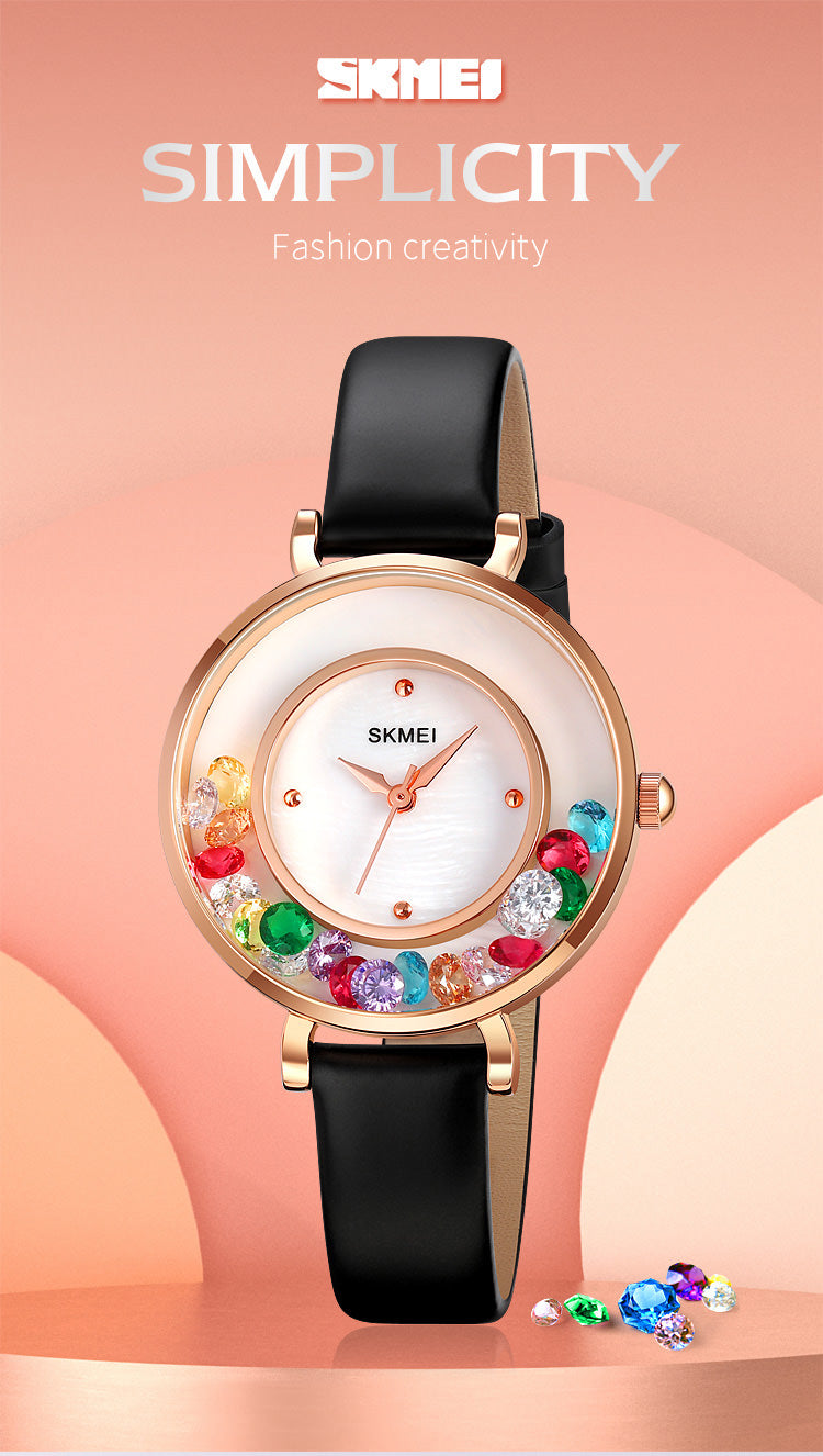 SKMEI 2041 Reloj de joyería con esfera de concha de perla para mujer