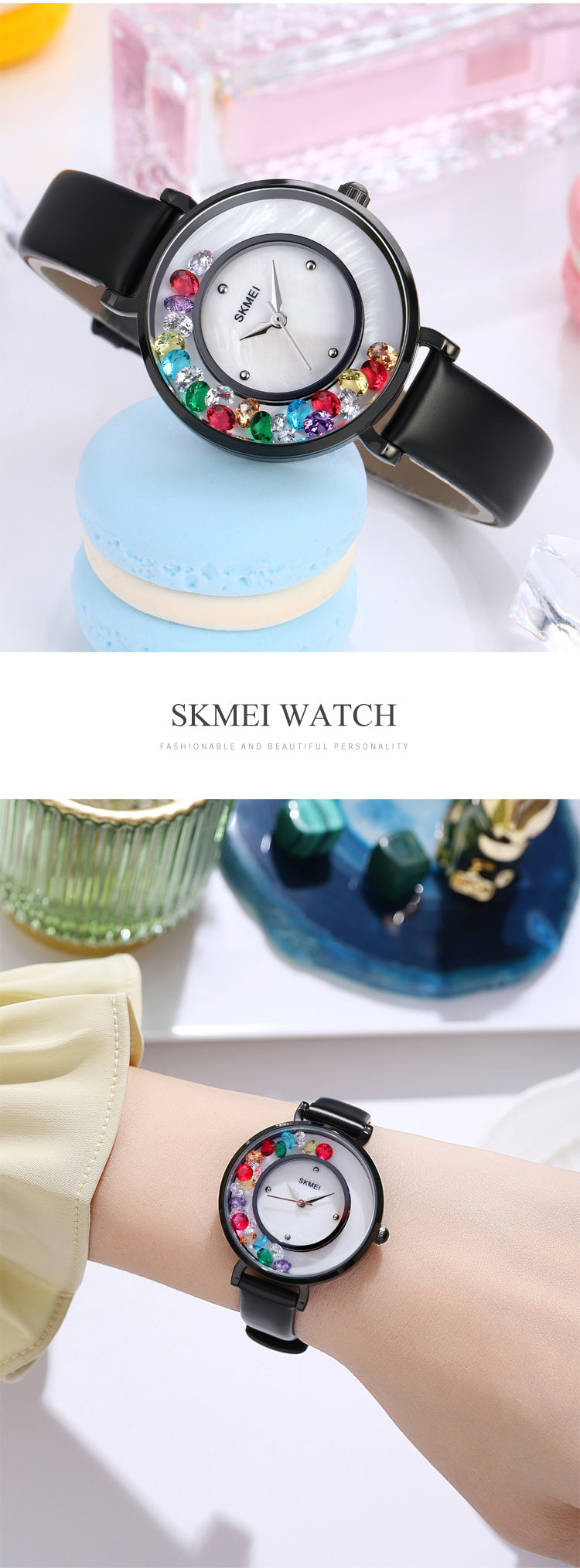 SKMEI 2041 Reloj de joyería con esfera de concha de perla para mujer