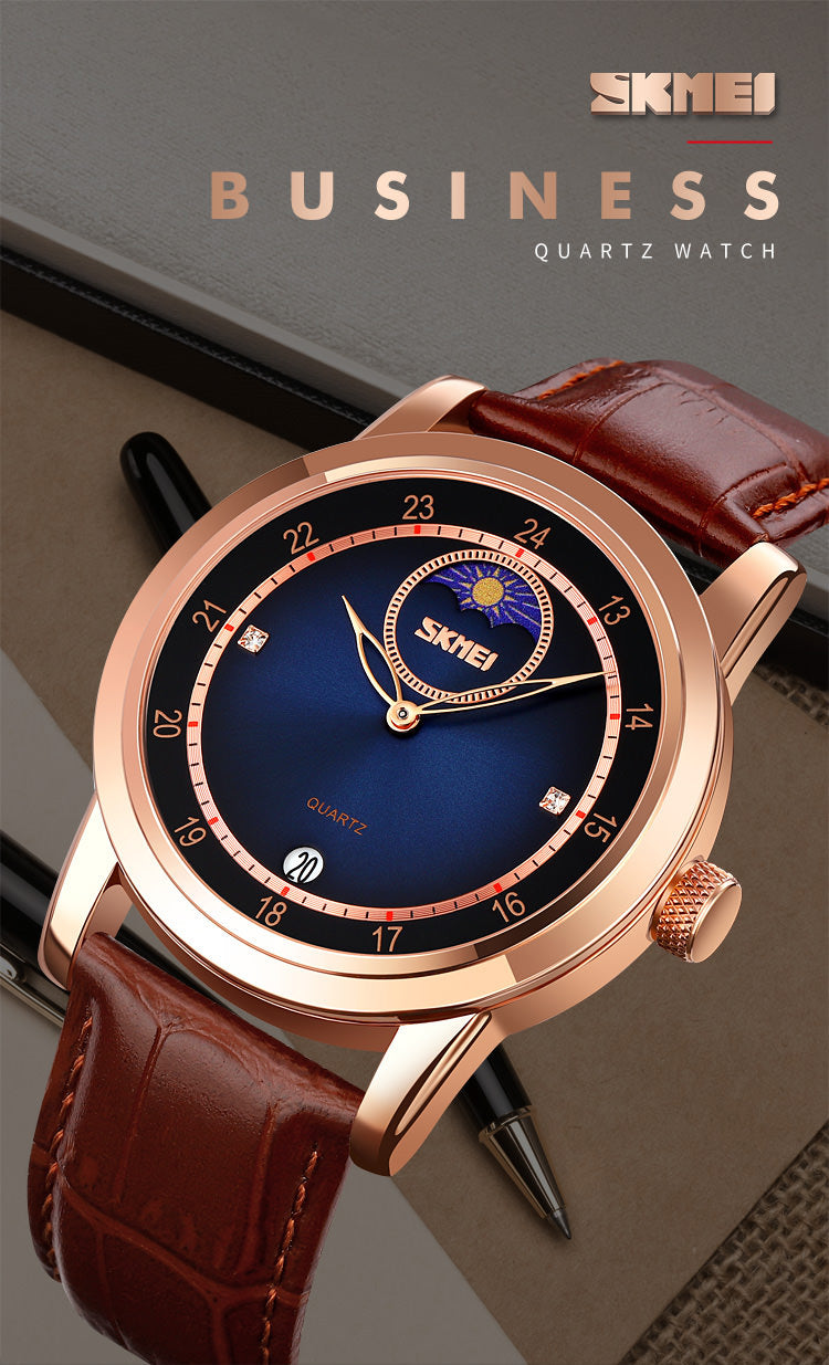 SKMEI 9300 Men's Moonphase Watch w/ Leather Strap