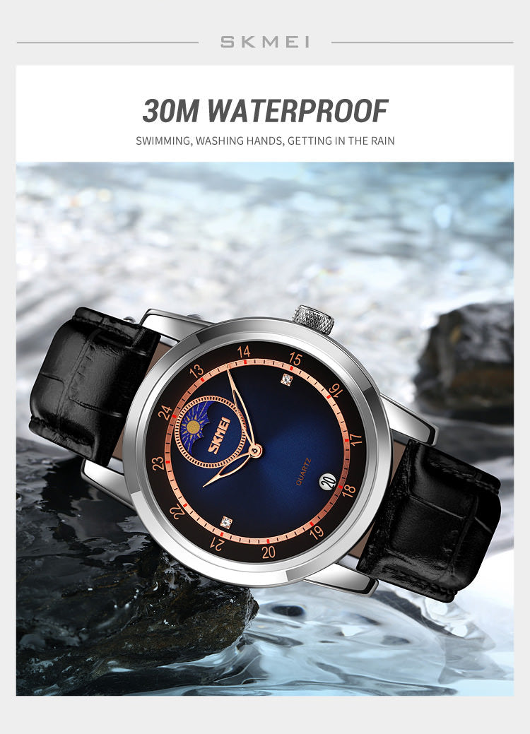 SKMEI 9300 Men's Moonphase Watch w/ Leather Strap