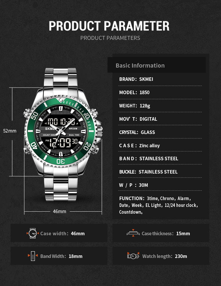 SKMEI 1850 Montre numérique analogique multifonction pour hommes