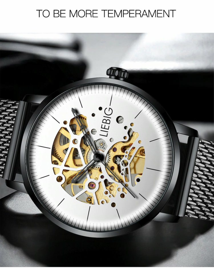 LIEBIG L3001 Reloj esqueleto con engranaje expuesto para hombre