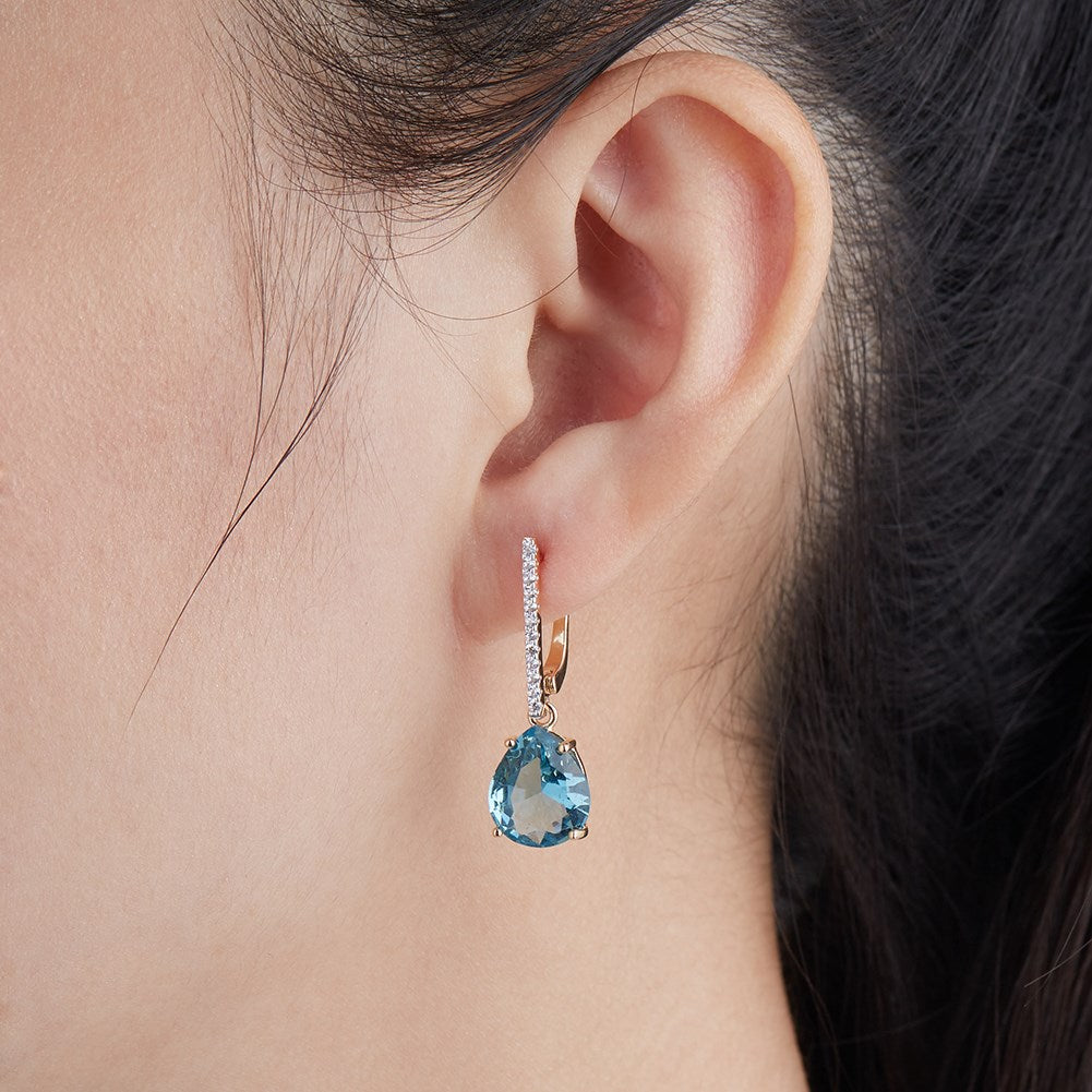 SKMEI KZCE298 Boucles d'oreilles en forme de larme en cristal bleu