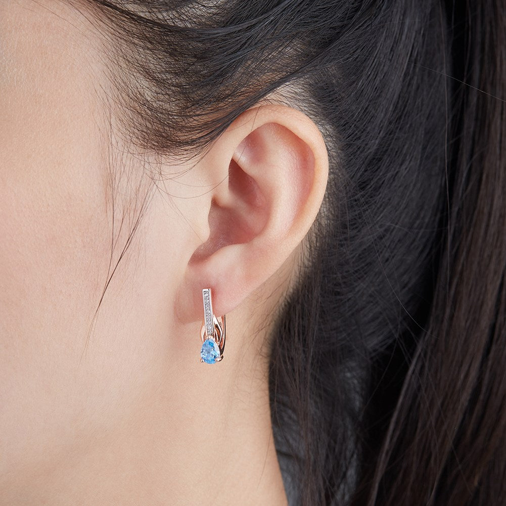 SKMEI KZCE299 boucles d'oreilles en forme de larme en cristal bleu pour femmes