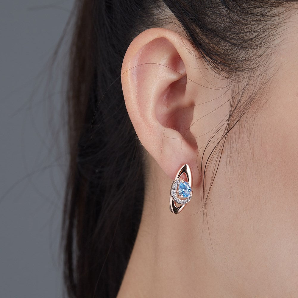 SKMEI KZCE300 Boucles d'oreilles à tige en diamant bleu en forme de larme pour femme