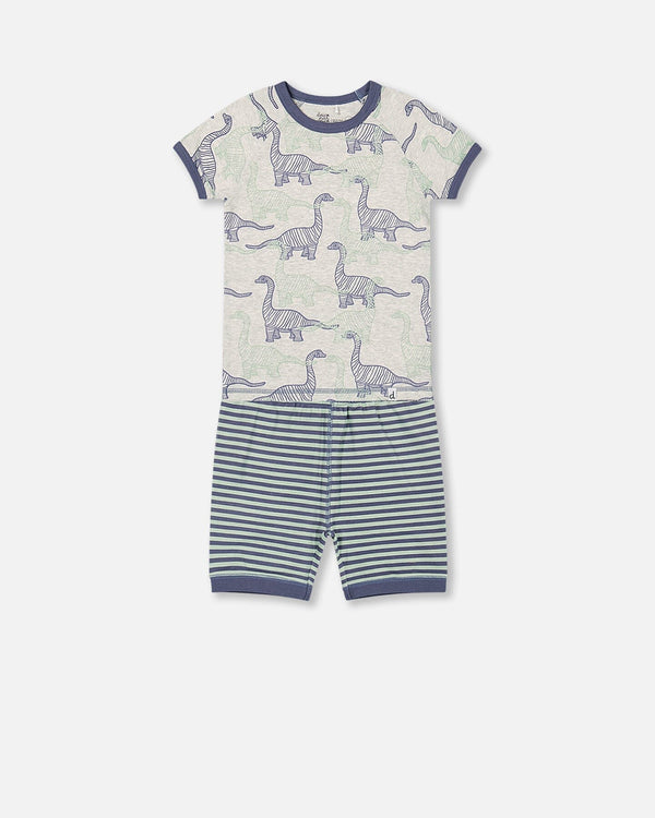 Hudhud - Baby Boy Short Pajama Set Animal World Themed White (9 Months-3  Years)