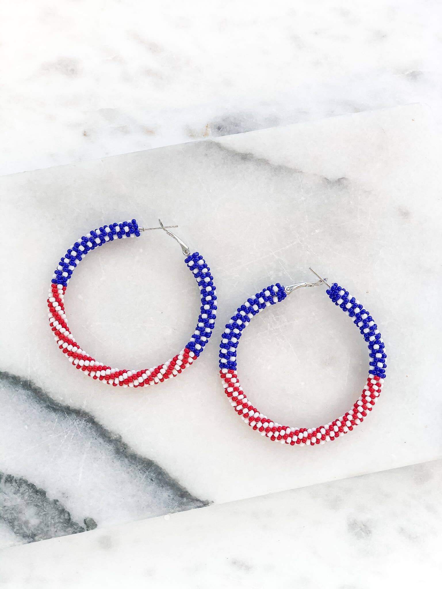 Patriotic Red White Blue Seed Bead Hoop Earrings The Gardendale Mercantile Company