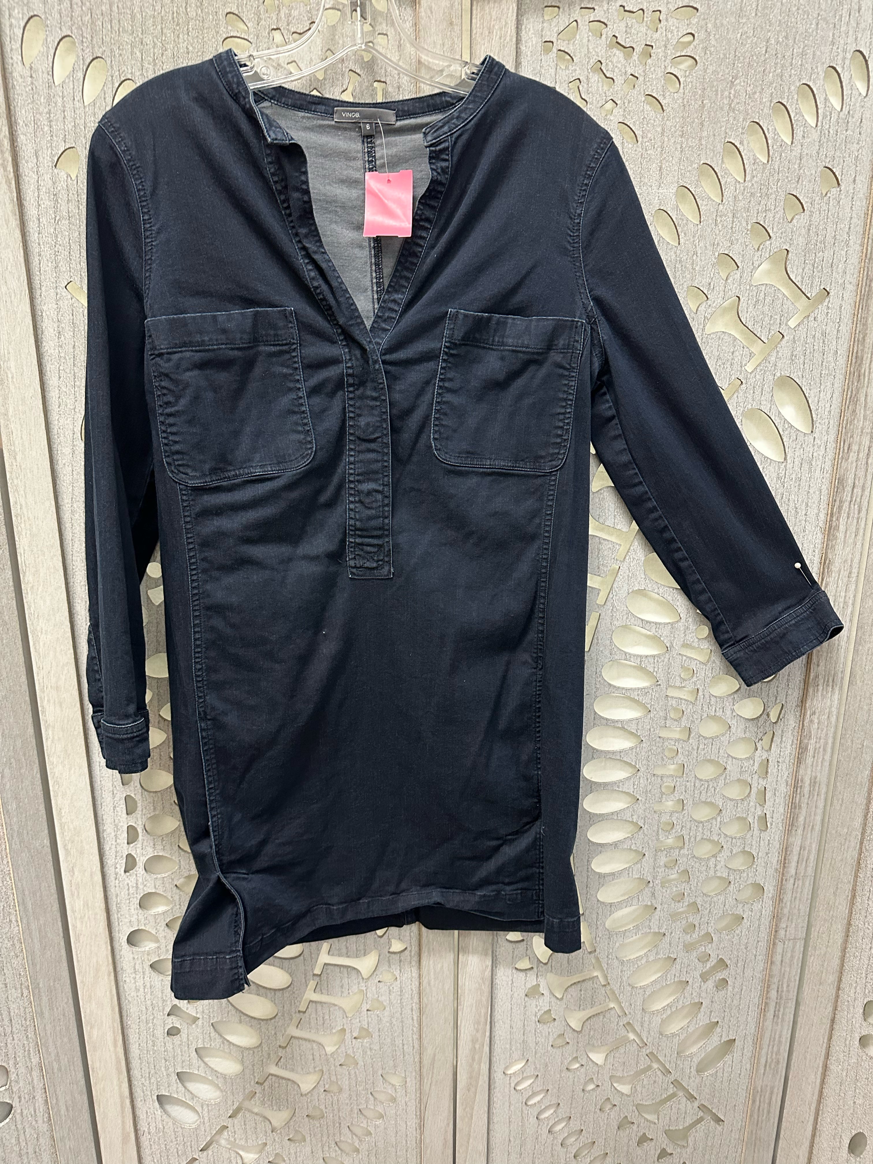 Vince Cotton Blend Dark Denim Solid Size 6 Dress