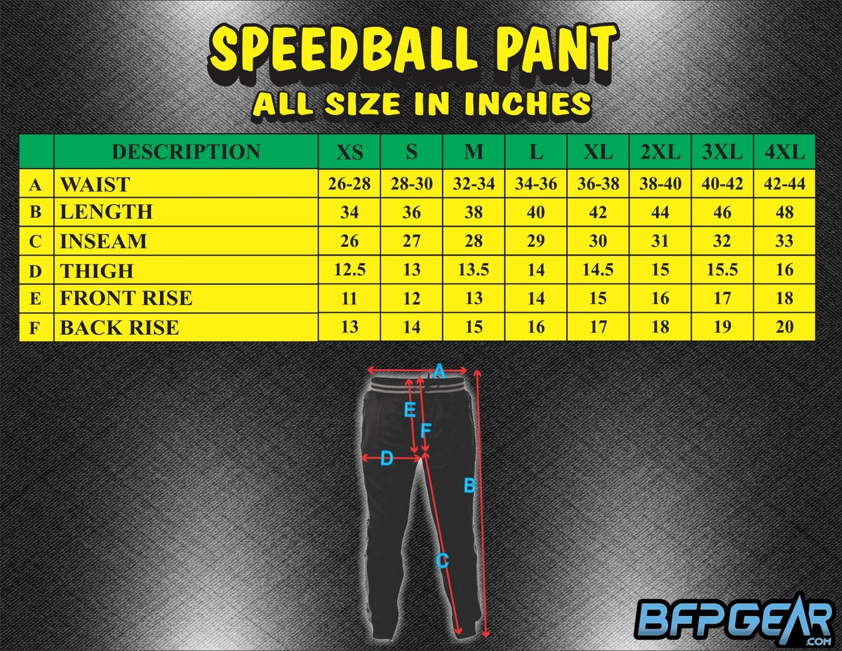 JT Speedball Joggers Sizing Chart