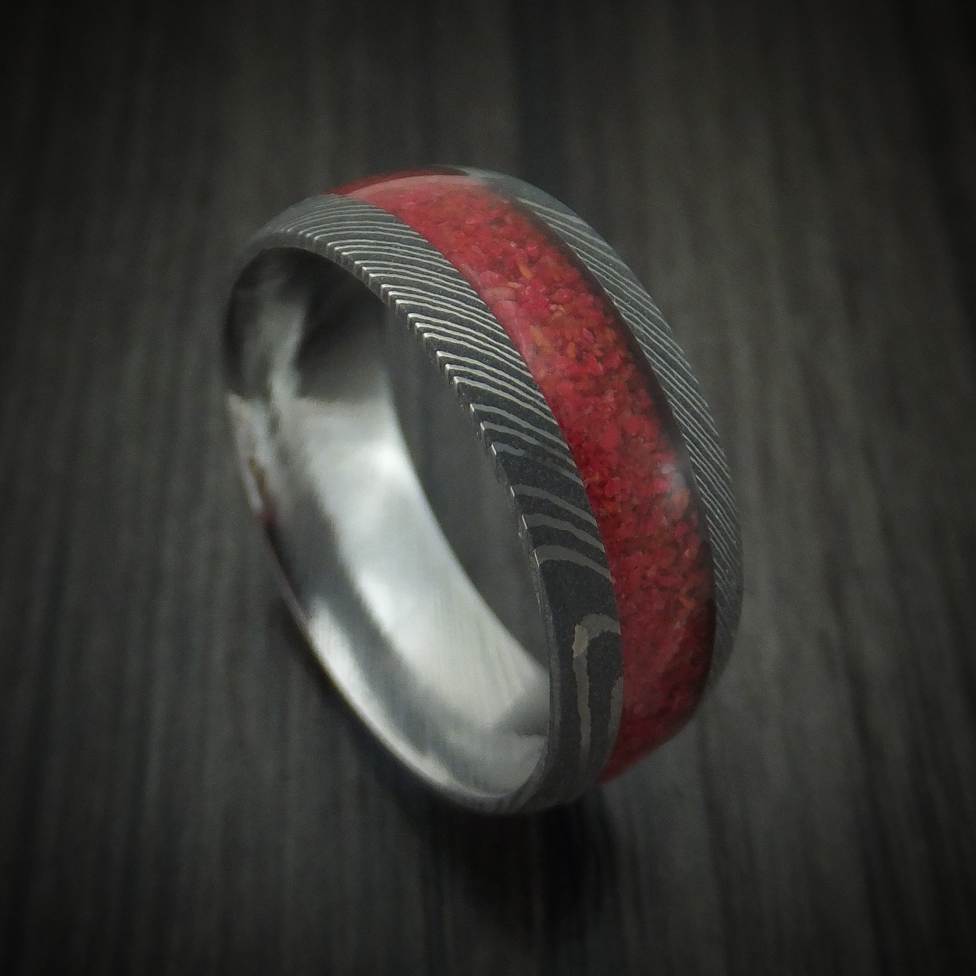 Damascus Steel and Stone Men's Ring Custom Made Band | Revolution Jewelry
