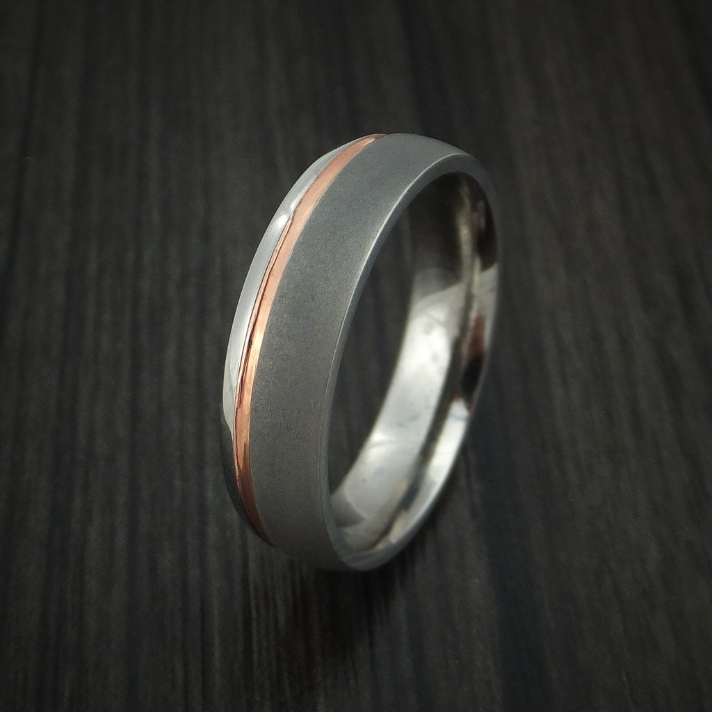 Copper Inlay and Titanium Men's Ring Custom Made Band Any Finish and S ...