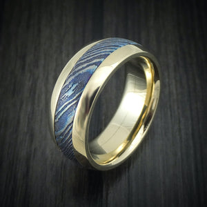 14K Gold and Kuro-Ti Twisted Titanium Etched and Heat-Treated Men's Ri ...