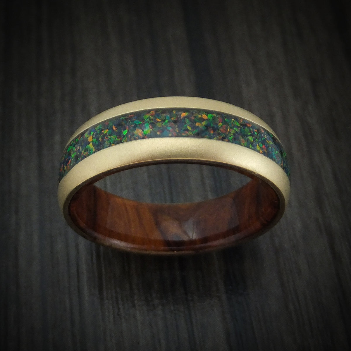 14K Gold and Opal Men's Ring with Wood Sleeve Custom Made Band ...