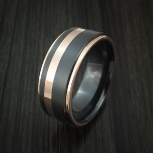 Black Zirconium Men's Ring with 14K Rose Gold Edges and Inlay Custom M ...