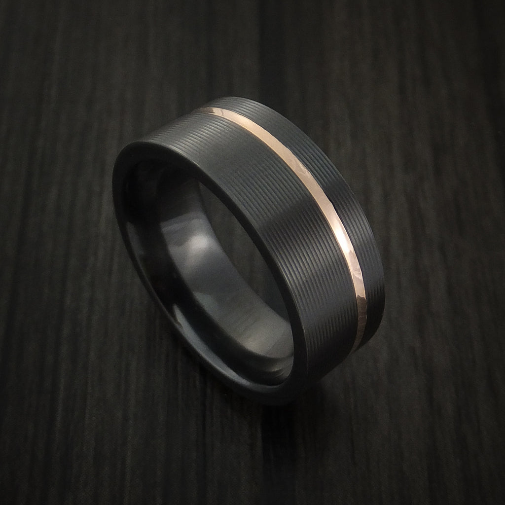 Black Zirconium Men's Ring Textured Pattern Band with Gold Inlay Made ...