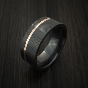 Black Zirconium Men's Ring Textured Pattern Band with Gold Inlay Made ...