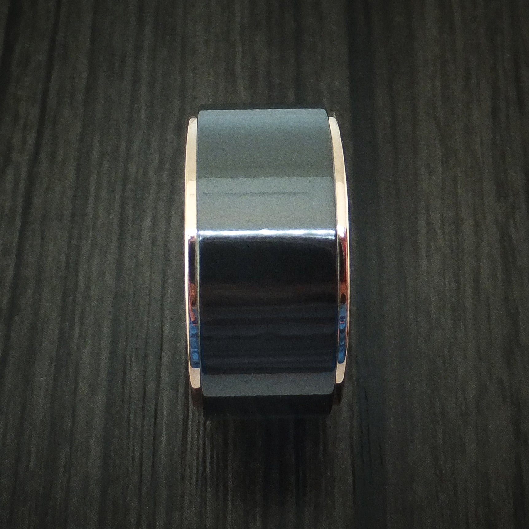 Black Zirconium Men's Ring with 14K Rose Gold Edges Custom Made Band ...