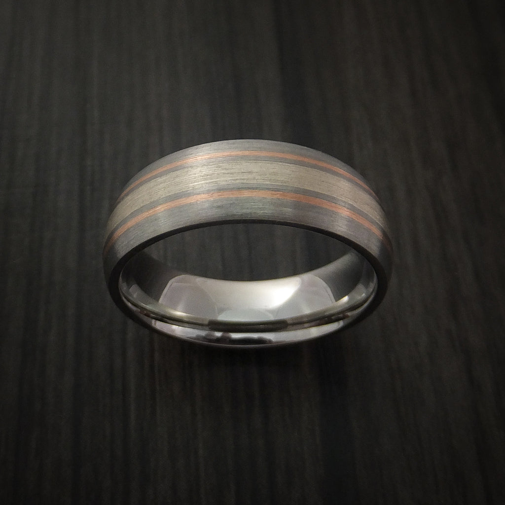 Cobalt Chrome Band with Silver Inlay and 14K Rose Gold Inlays Custom M ...