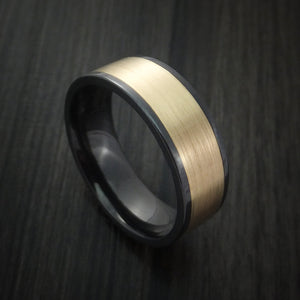 Black Zirconium Men's Ring with Wide 14K Yellow Gold Inlay Custom Made ...