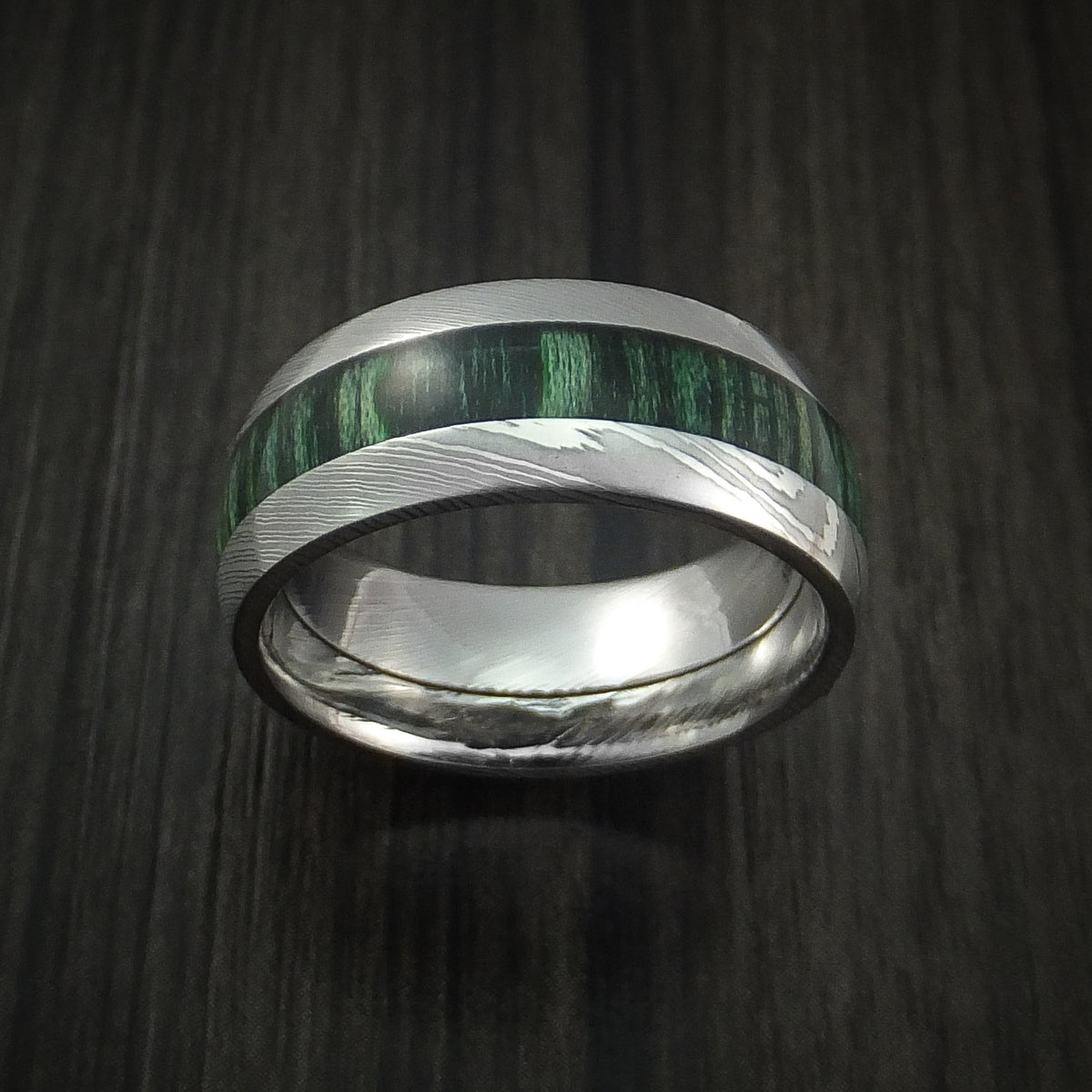 Wood Men's Ring and Damascus Steel Men's Ring inlaid with JADE HARDWOO ...