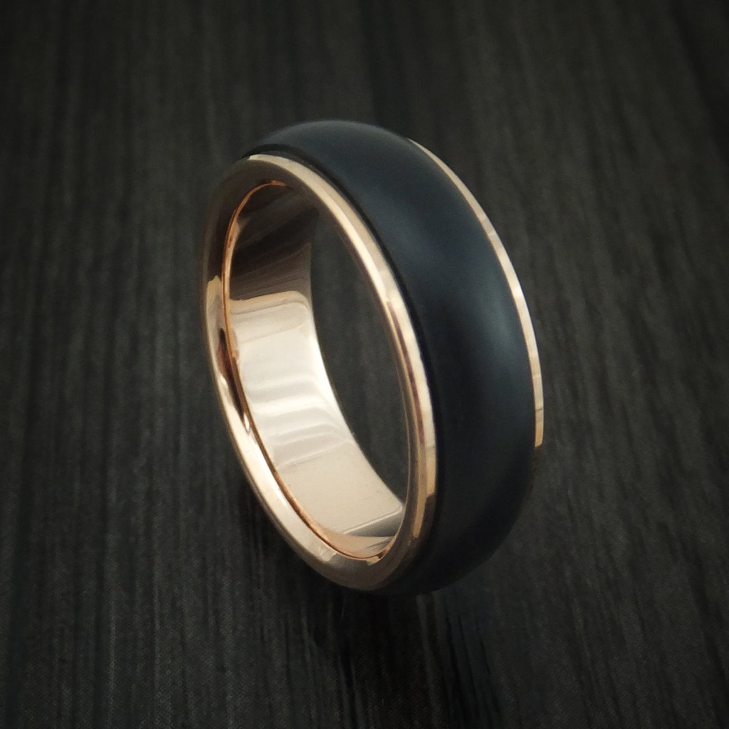 14K Rose Gold Men's Ring With Carbon Fiber Custom Made Band ...