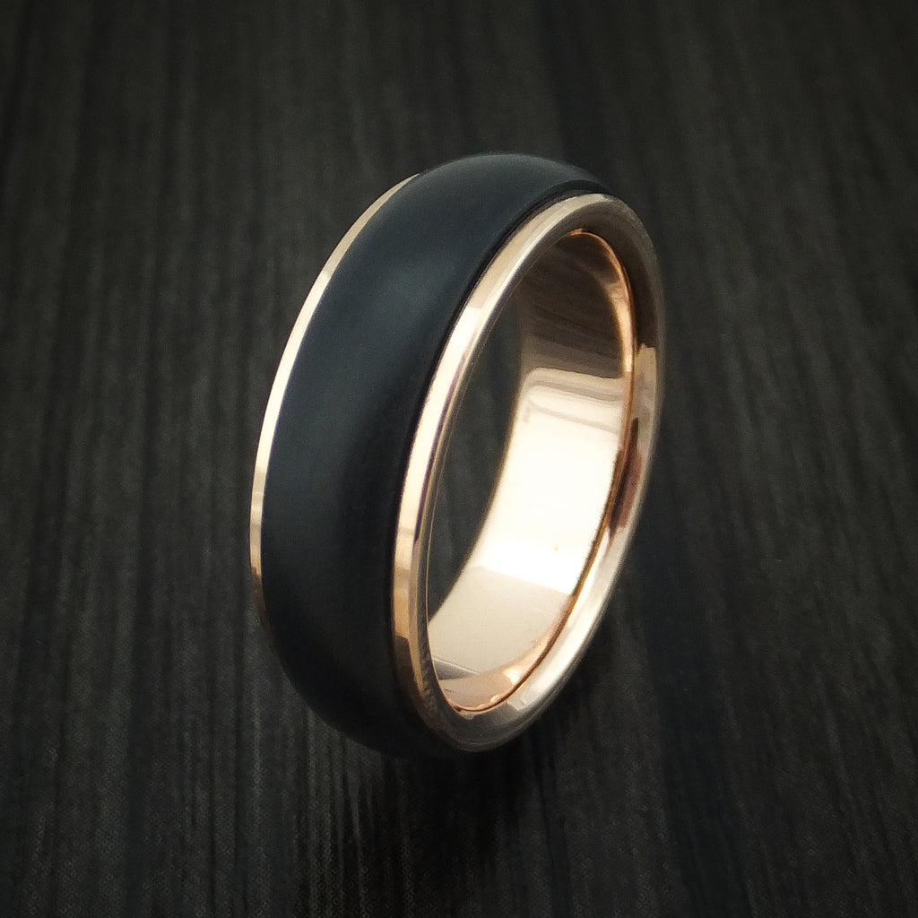 14K Rose Gold Men's Ring With Carbon Fiber Custom Made Band ...