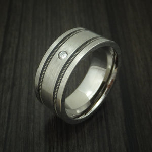 Titanium and Guitar String Men's Ring with Diamond Custom Made Band ...