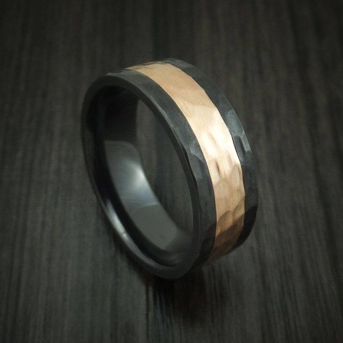 Black Zirconium and Rose Gold Hammered Band Custom Made Ring ...