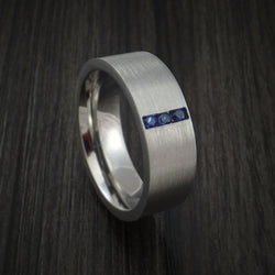 Titanium Ring Tension Set Band with Round Blue Sapphire Stone